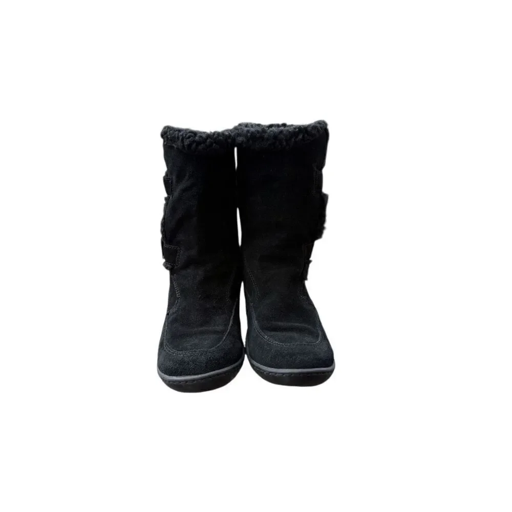 Steve Madden Women’s Suede Boots Side Buckles Fleece Lined Sz. 10.5 Black